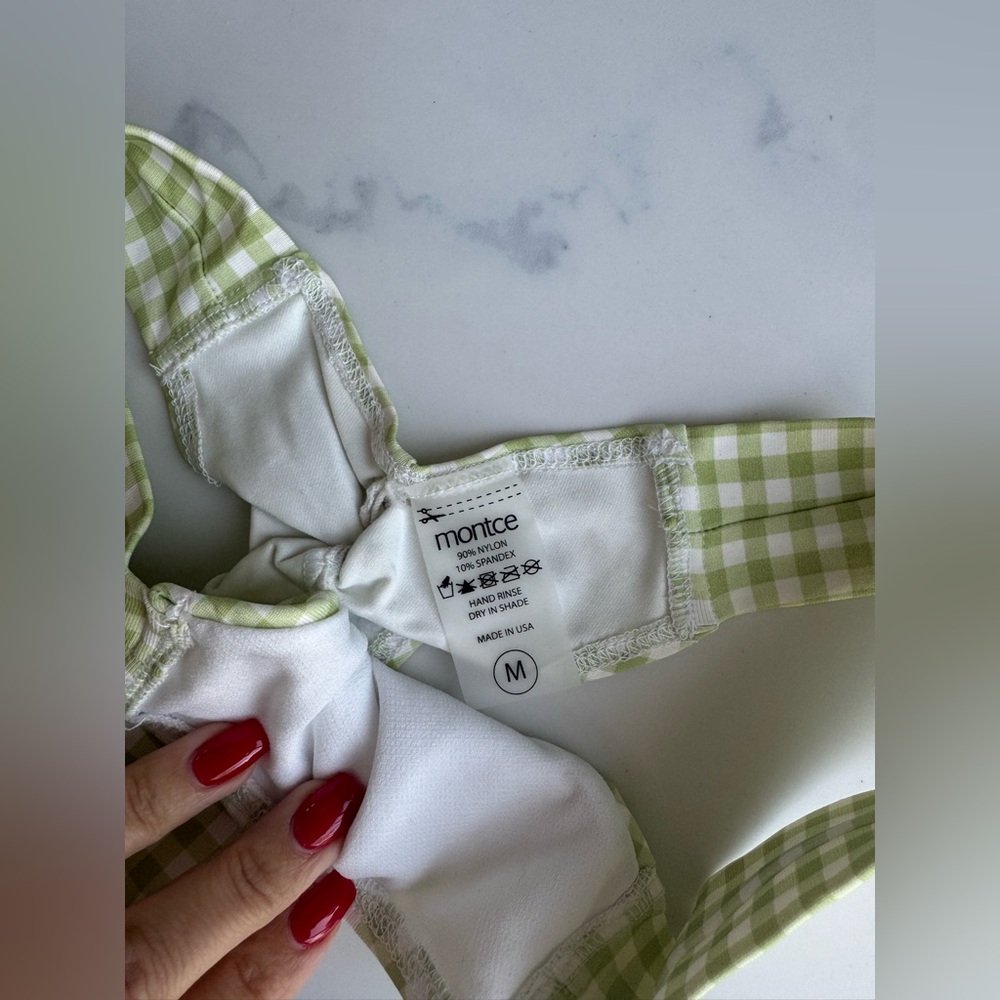 Montce Green Gingham Triangle Bikini Set - Picture 3 of 6